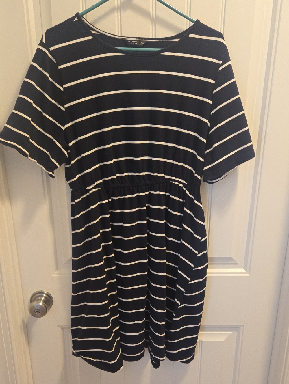 Navy and White Striped Knit Dress